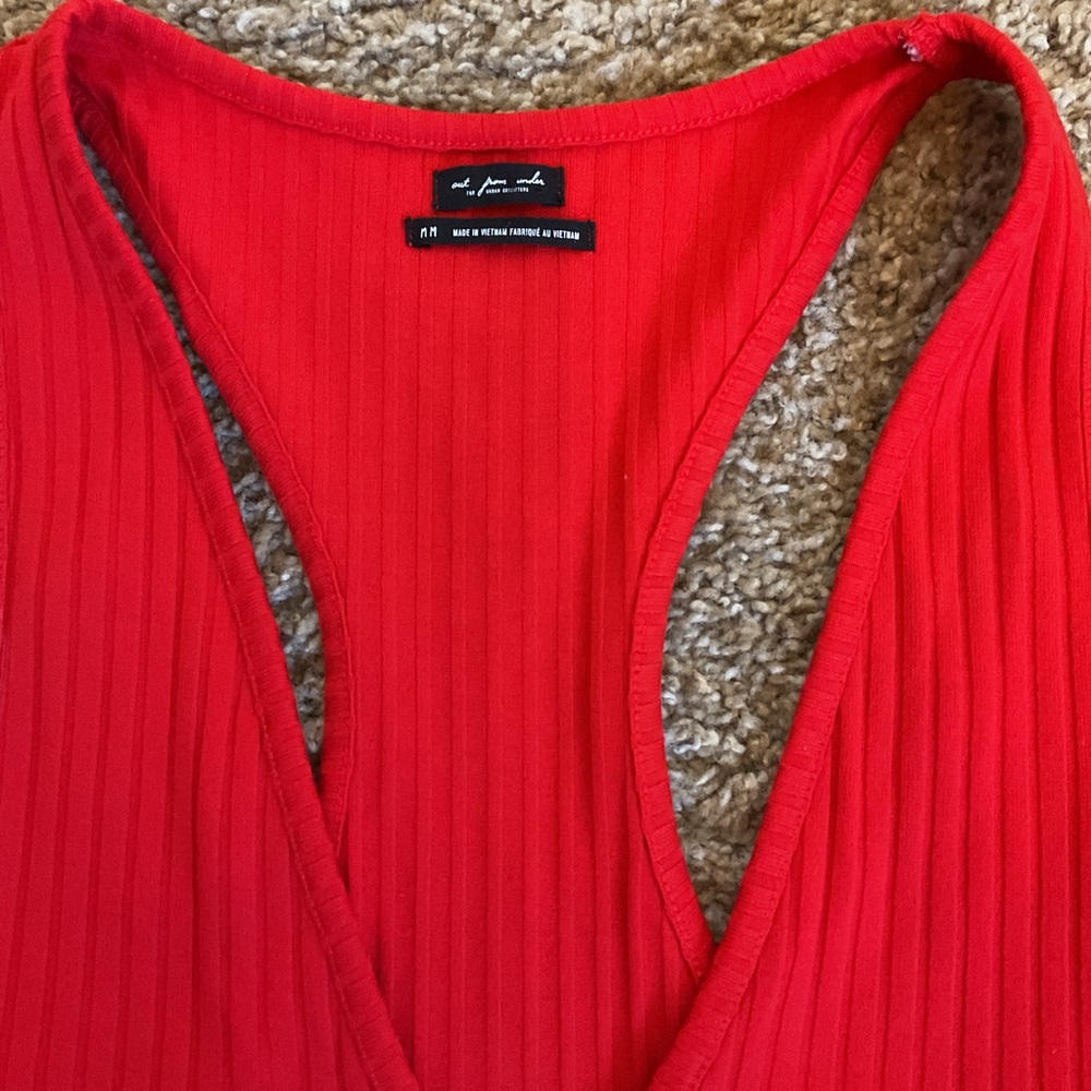 Urban Outfitters Out From Under Marley Plunging Bodysuit Medium Red Ribbed SZ M - Picture 6 of 7